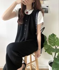 ブラックノースリーブワイドレッグオールインワンMサイズ