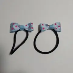 水玉模様リボンヘアゴム2個セット