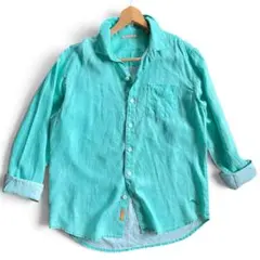 TommyBahama トミーバハマ 100%リネンシャツ M 刺繍　ターコイズのサムネイル