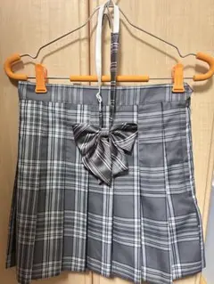 WEGO グレー チェック プリーツスカート リボン付き