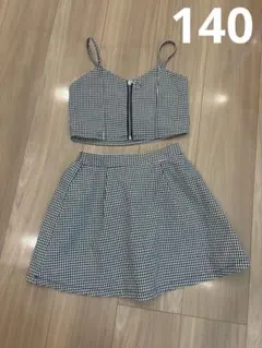 新品❤キッズ❤チェック柄 クロップトップ&フレアスカート セットアップ　140