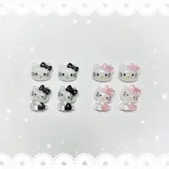 ネイルパーツ 8P 〈J003〉 キティ 黒 ブラック＆ピンク