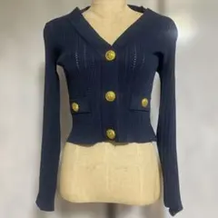 【訳あり】ニットカーディガン 短丈 金ボタン
