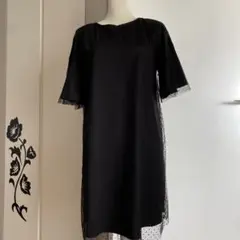 chocol raffine robe ゆるふわ水玉シフォンワンピース　黒