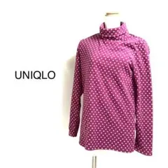 UNIQLO ハイネック ドット 柄 フリース L ピンク ✕ ホワイト L