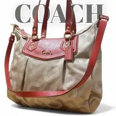 美品　COACH コーチ　ショルダーバッグ　2way　オプアート　パテントレザー