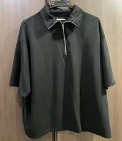 ［セール中］ハーフジップ ビッグカラールーズブラッシュド半袖カットソー