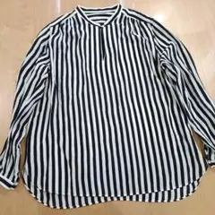 洗える　トゥモローランド　シルク混　バンドカラー　ストライプブラウスのサムネイル