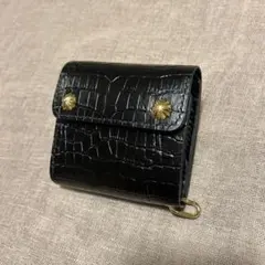 牛革クロコ型押し　ミドル財布 三つ折り　トラッカーウォレット　ハトメ　小判カン 牛革クロコ型押し ミドル財布 三つ折り トラッカーウォレット ハトメ