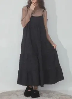 メリージェニー　ティアードキャミソールロングワンピース　黒　レイヤード　ゆったり