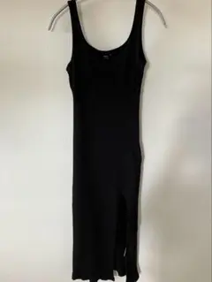 SHEIN黒ノースリーブカットソーワンピーススリットドレスSキャバ嬢コンパニオン