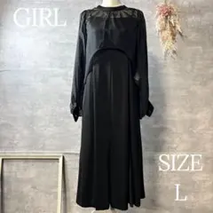 GIRL バックリボン シアーブラウス レイヤードセットワンピース　大きいサイズ