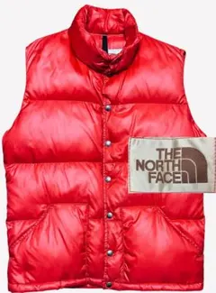 茶タグusa表記無70sNORTHFACEダウンベスト　赤M位リップストップ