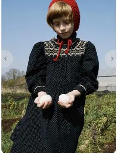 10Y Caramel Robina ネイビーポルカドットコーデュロイワンピース