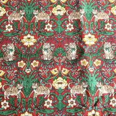 ❤︎ キャットガーデン レッド ❤︎ 綿麻キャンバス生地　１１０㎝×５０㎝