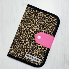 母子手帳ケース お薬手帳ケース　通帳ケース　ヒョウ柄　ネオンピンク