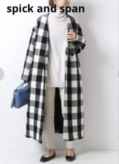Spick & Span チェック ロングコート　Mのサムネイル