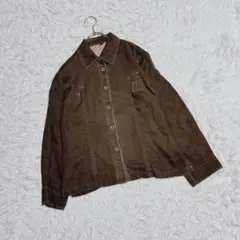 シャツジャケット (L) 薄手 長袖 テンセル100% ブラウン