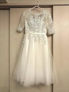 ⭐︎値下げ⭐︎ホワイトドレス ミモレ丈 レースアップ【二次会ドレス】パーティードレス