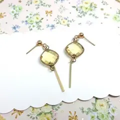 No.732☆ダイヤ（イエロー） ピアス イヤリング マスクチャーム