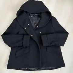 ZARA ブラック フード付きピーコート L
