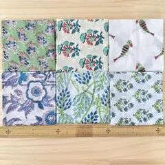 No.15 インドのブロックプリント生地＊6種類セット　約40㎝×40㎝