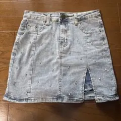 デニムミニタイトスカート ストーン キラキラ インパン付