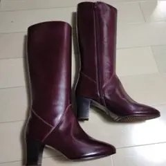バーガンディ ロングブーツ 中ヒール