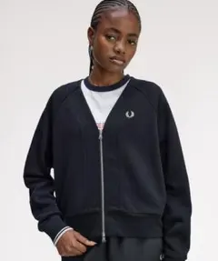 Fred Perry ブラック ジップアップ スウェットカーディガン