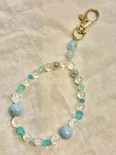 ブルー系 ビーズストラップ ハンドメイド