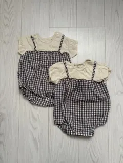 チェック柄 ロンパース80 ［2点セット］