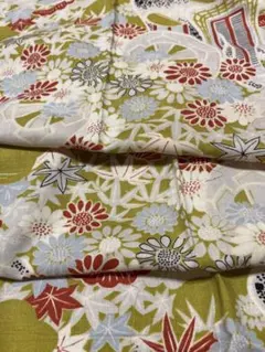 和布　美品　鶯色　小紋　リメイク　綿　　ハンドメイド　約36×234cm 布地