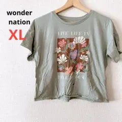 レア⭐️wonder nation【XL】フラワープリント Tシャツ 半袖 ロゴ