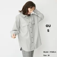GU フェイクレザーダブルポケットシャツ ライトグレー Sサイズのサムネイル