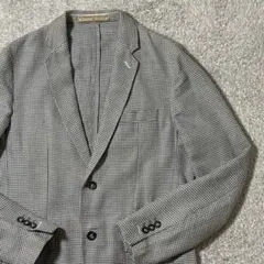ZARA 千鳥格子 テーラードジャケット リネン混 グレー L 春夏