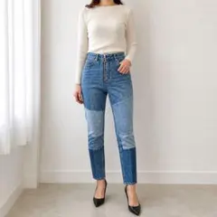 Sandro Paris 再構築 パッチワークデニムパンツ ririジップ 34のサムネイル