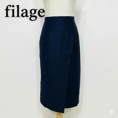 filage ウールラップスカート ひざ丈 ネイビー 日本製 タイトスカート M