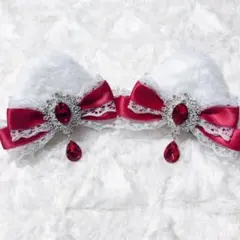 ♡ 猫耳 ヘアクリップ 髪飾り レース 赤 ♡