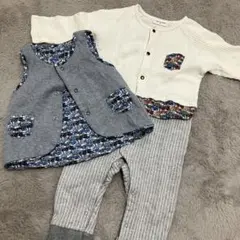 センスオブワンダー 新生児 ロンパース & ベスト80cm 長袖 ストライプ車柄