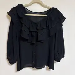 未使用☆Chico7,900円2wayフリルブラウス　黒のサムネイル