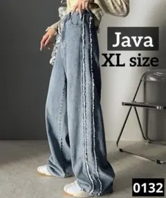 h*a様 0132 Java サイドフリンジワイドデニム ブルー