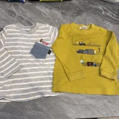 90cm グレーと白のストライプ Tシャツ