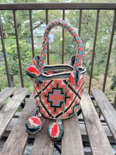 wayuu ワユーバッグ コロンビア製  ハンドバッグMピンク シングルスレッド