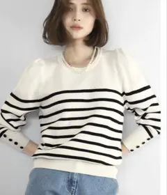 エルフランク ELFRANK パフスリーブボーダーリブニットプルオーバー