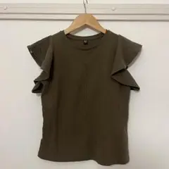 ブラウン　フリル袖 ノースリーブ　Sサイズ　ユニクロ