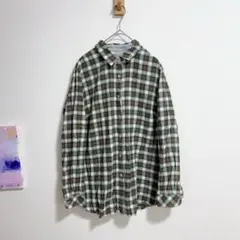 緑 シャツ ブラウス 長袖 チェック　大人　シンプルライフ　総柄