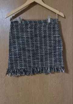 ミニスカート ツイード 黒 白 ブラック ホワイト Mサイズ