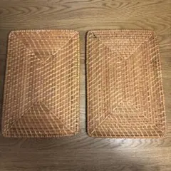 重なるラタン長方形バスケット用フタ　2セット