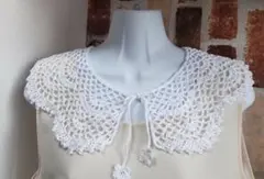 20番レース　つけ襟　白　スカラップ　花モチーフ　コットン　ハンドメイド