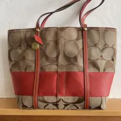 COACH コーチ シグネチャー トート レッド 6090 キャンバス 美品 